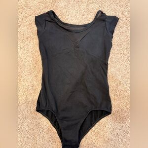 Girls Black Cap Sleeve Ballet Leotard with Snap Bottom 150cm